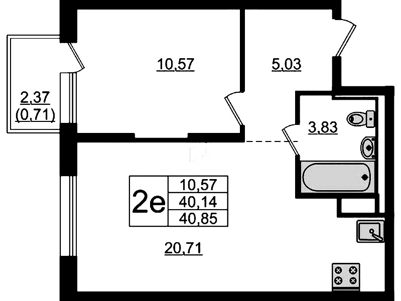 1-комнатная квартира 40.85 м², 7/12 эт., ЖК «Новые Лаврики»